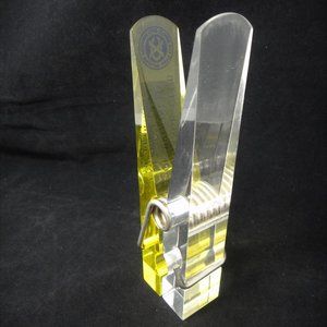 Giant Lucite Clothespin Collectible Paperweight Paper Clip Clear Yellow